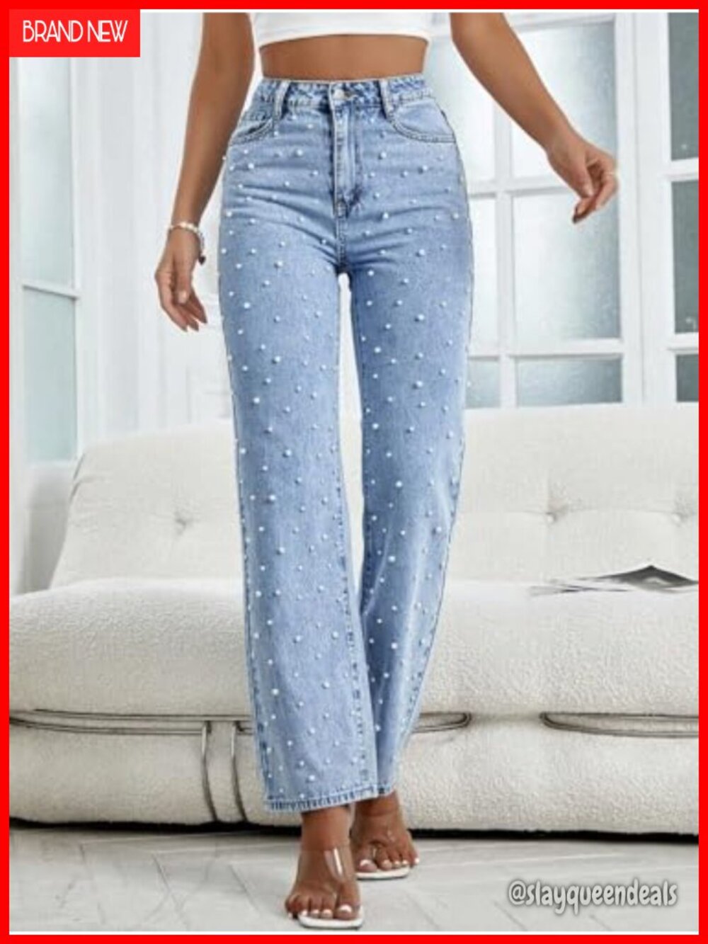 High Waisted Boyfriend Baggy Wide Straight Leg Casual Denim Pants Trousers - Picture 3 of 6